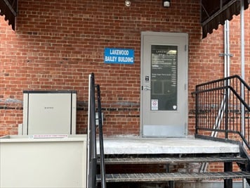 Building entrance from parking lot