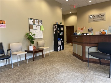 Lobby and front desk area of therapy center.