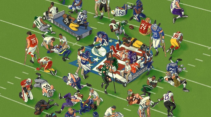 An illustration of injured NFL players on a football field.
